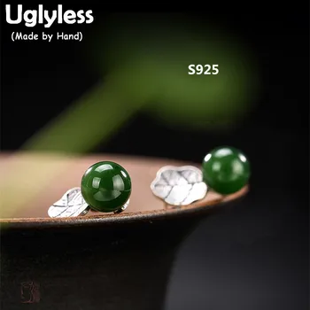 

Uglyless Real 925 Sterling Silver Nature Green Jade Balls Dangle Earrings Women Fine Jewelry Handmade Jasper Leaf Brincos Ethnic