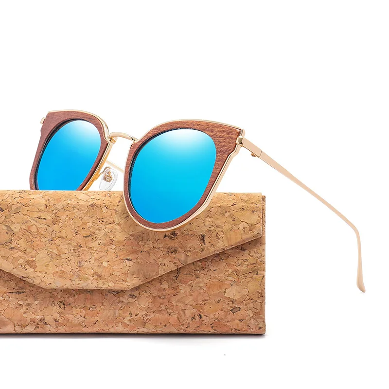 Бамбуковые деревянные солнцезащитные очки для мужчин и женщин металлическая бабочка солнцезащитные очки Чёрный чай объектив UV400 - Цвет линз: Blue with case