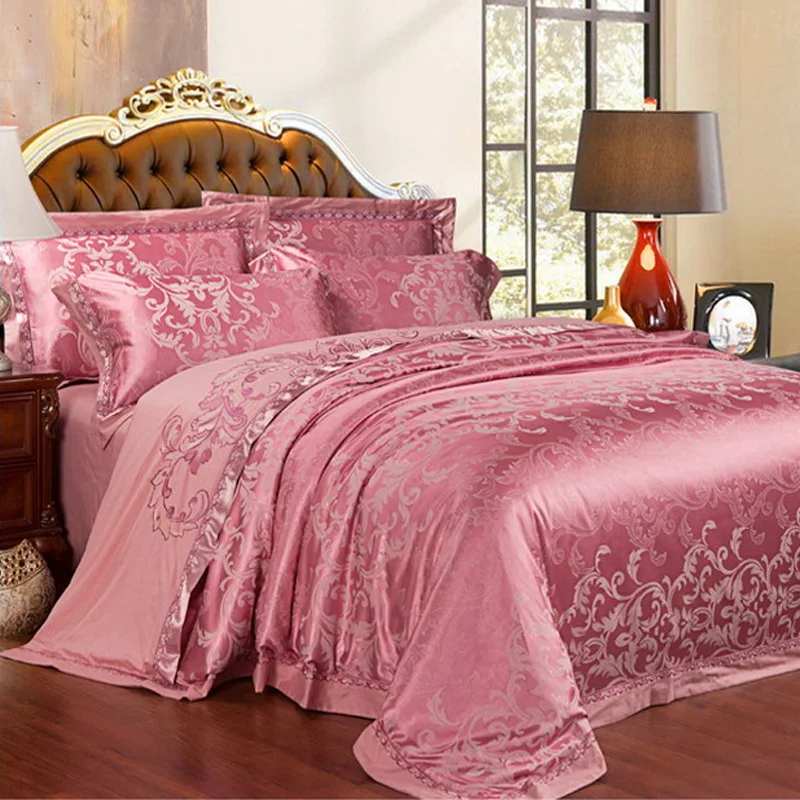 Bean paste red silk duvet cover cotton sheet pillowcase jacquard silk