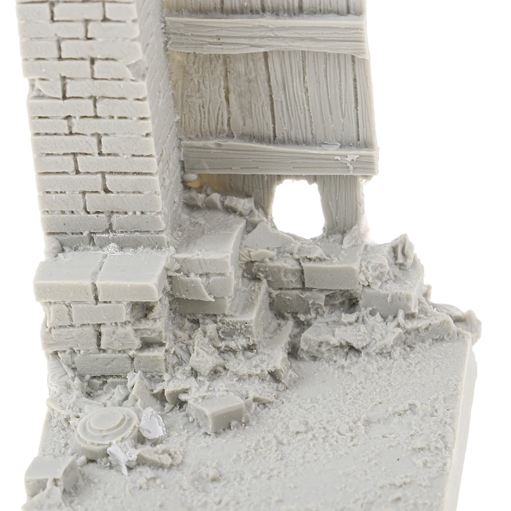 MagiDeal 1/35 Unpainted Resin Military Battlefield Ruins Wall Model for Sand Table Armor Diorama Scene Building Accessory