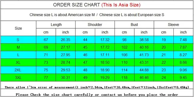 Asian Size Chart Shirt