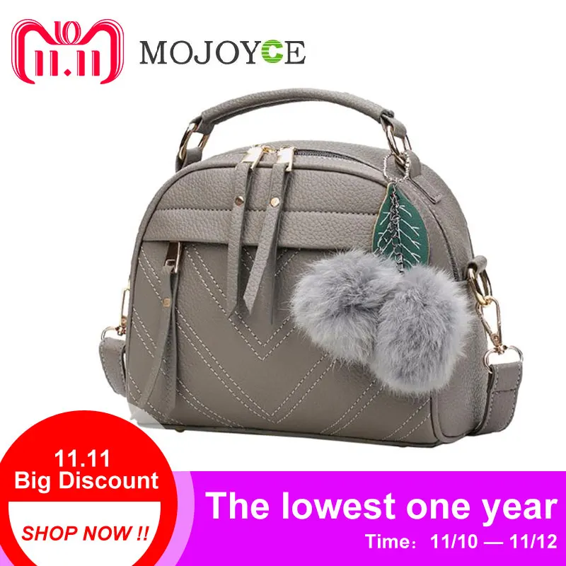Fashion PU Leather Handbag for Women 2018 New Girl Messenger Bags with Ball Toy Bolsa Female Shoulder Bags Ladies Party Handbags