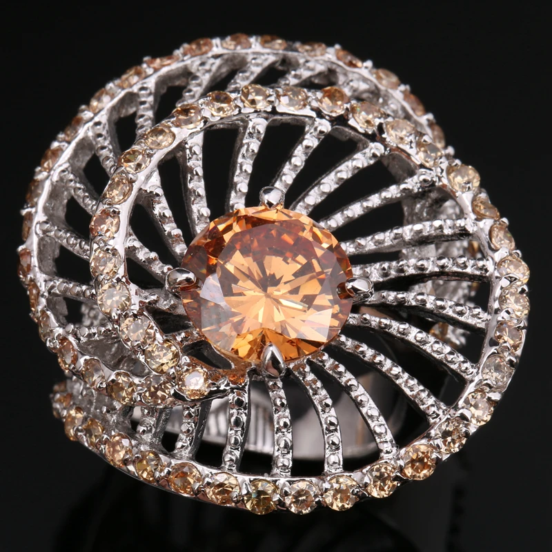 Необычные вращающийся оранжевый Шампанское Morganite кубического циркония камни 925