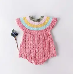 Для новорожденных; детский хлопковый комбинезон шерстяная вязаная одежда для малышей для маленьких девочек Комбинезон Радуга комбинезон