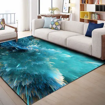

EHOMEBUY Carpet Ink-Splashing Art Printed Square Carpet Modern European Style Anti Slip for Living Room/Bedroom Floor