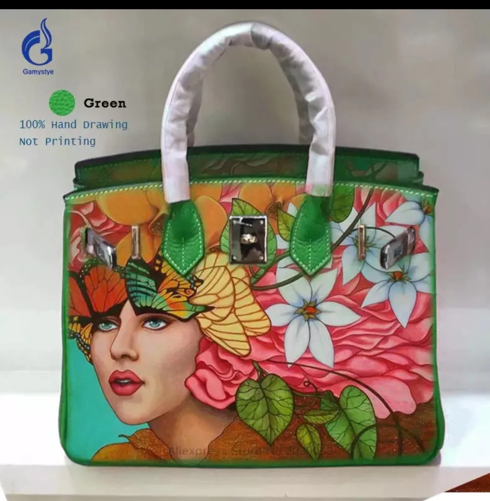 

Fashion Luxury Women Cow Leather Shoulder Bags Hand Painted Graffiti Female Clutches Bags Genuine Leather Messenger Hand Bag Y