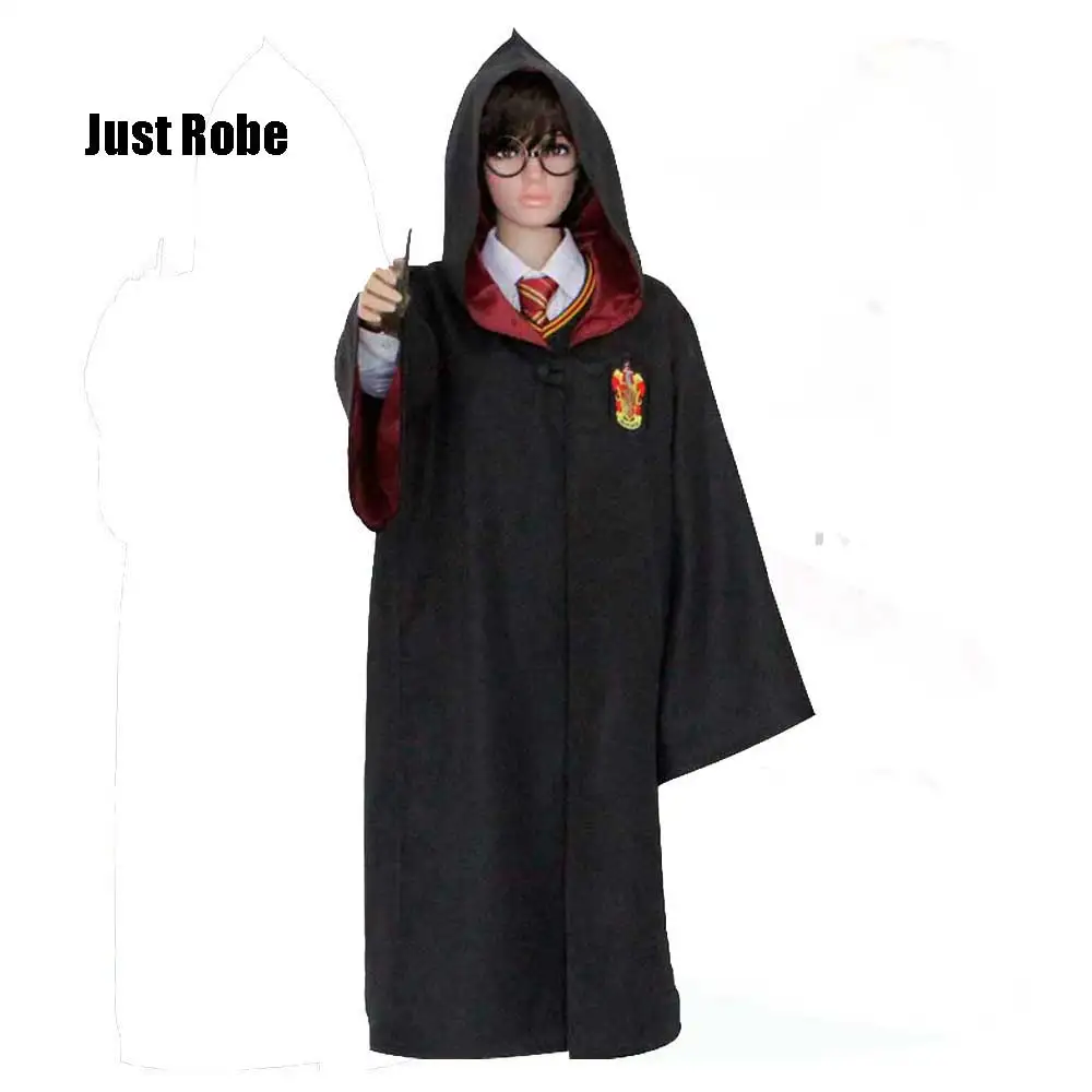 Детский костюм Слизерин для взрослых Ravenclaw Gryffindor Hufflepuff, Волшебная Одежда, плащ, шарф, галстук, палочка, очки, набор - Цвет: robe 01