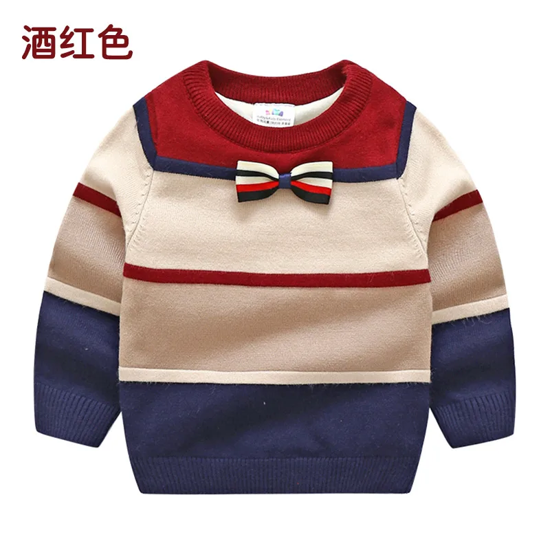 Зима ; Рождественский подарок; Цвет; пэтчворк; плотный вельветовый вязаный свитер с бантом для маленьких мальчиков 2-10 лет - Цвет: navy blue