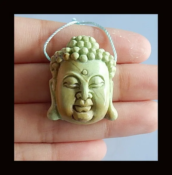 Carved Turquoise Buddha head Pendant Bead,31x24x12mm,11.53gin Jewelry Findings & Components