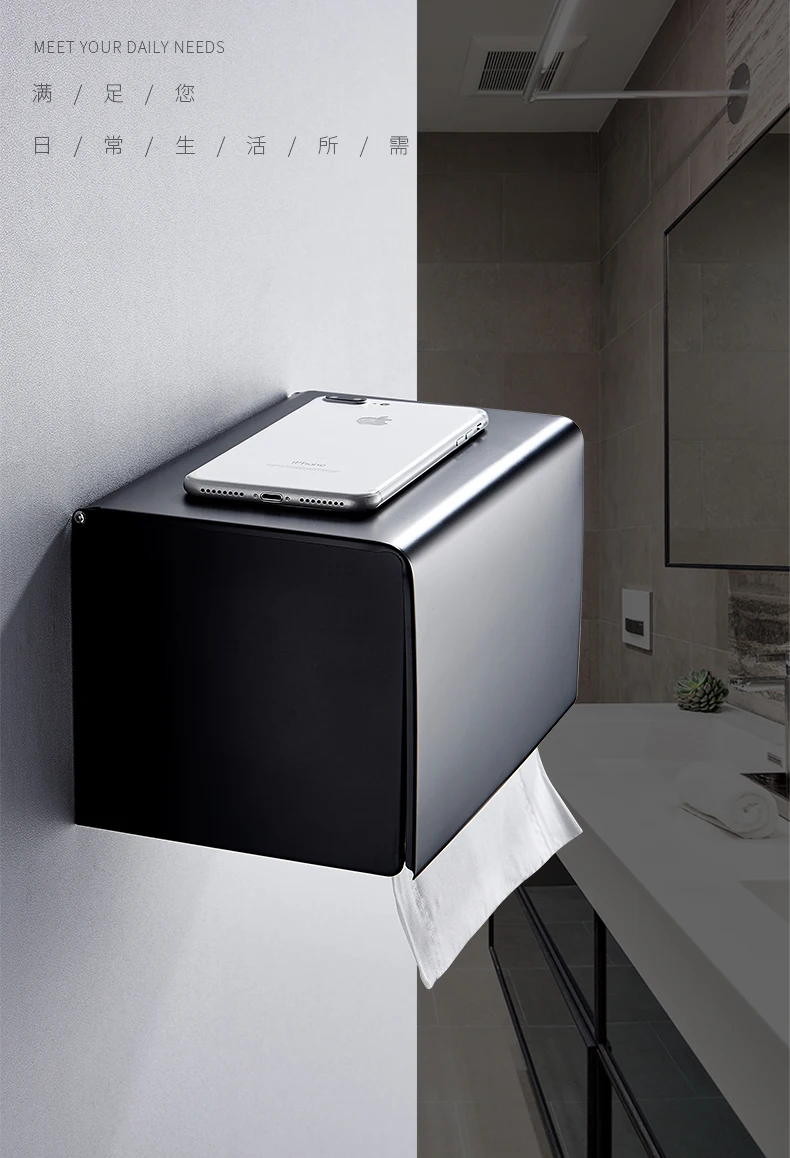 SUS304 нержавеющая сталь тканевый чехол коробка аксессуары для ванной комнаты и туалета держатель бумаги настенный черный отделка бумажный держатель для полотенец