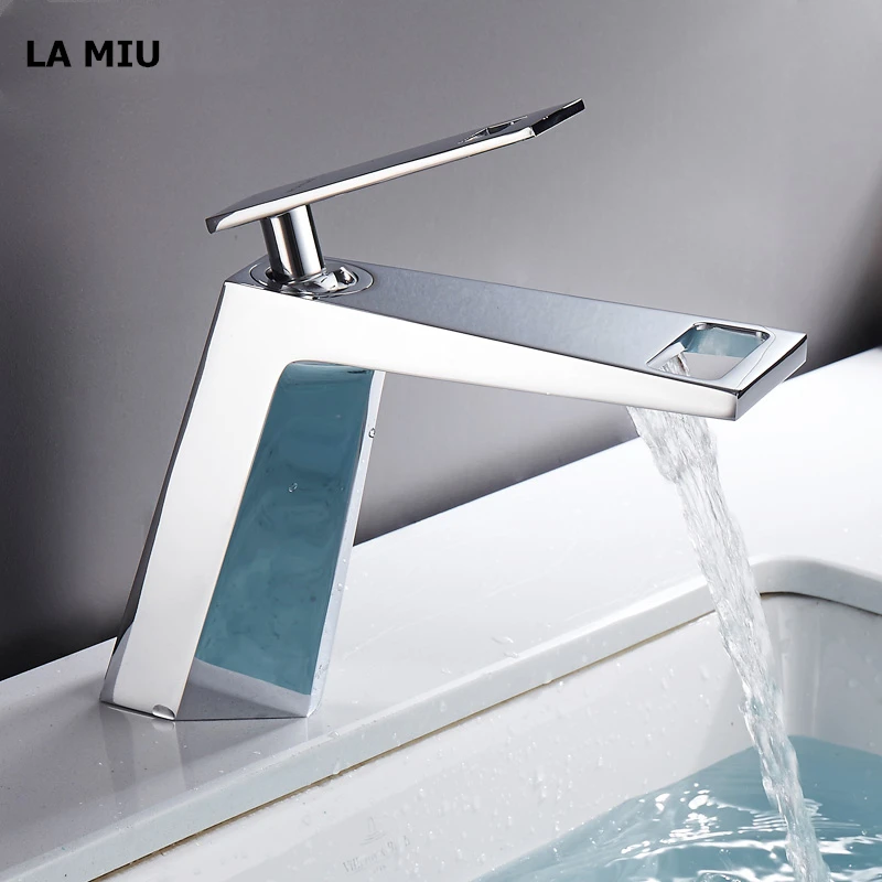 

LA MIU Free Shipping Basin Faucet Waterfall Bathroom Mixer Cold and Hot Water Mixer Single Handle Tap Grifo MLS 6406