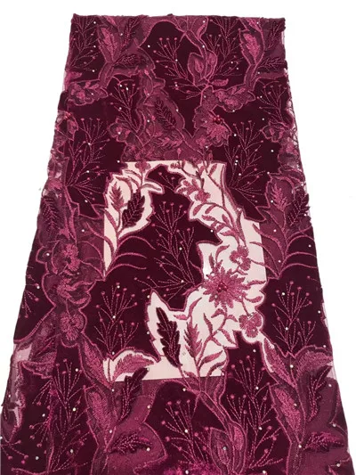 Французская Кружевная Ткань 5yds/pce компанией dhl с бусинами и камнями, бархатная ткань для женщин, роскошное платье для вечеринок asoebi, новинка, высокое качество - Цвет: 3