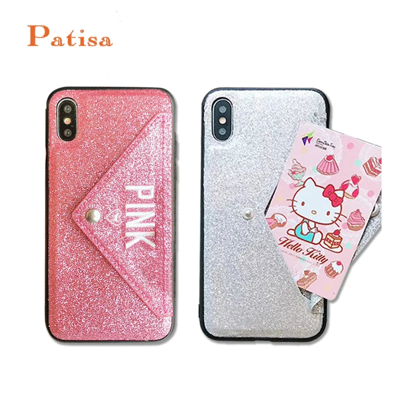 

Luxury PINK Brand NEW Glitter Embroidery Leather Fashion Hot Cute wallet Case for iPhone 7 Plus 7+8 Plus 6 6s Plus X Phone Cover