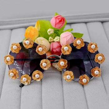 

2019 fashion gold rose flower women's vintage sunglasses vintage circular glass Large frame sun glasses party accessories