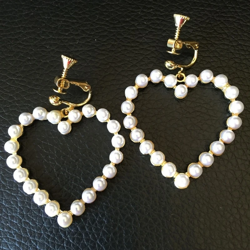 

Screw heart clip on earrings simulated-pearl ear rings for women gift non pierced ears
