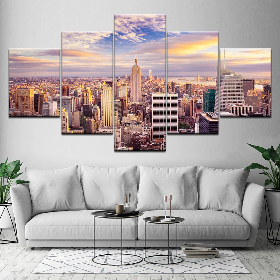 New York City Modern Dynamic Life 5 pieces Canvas Wall Poster Home Decor 