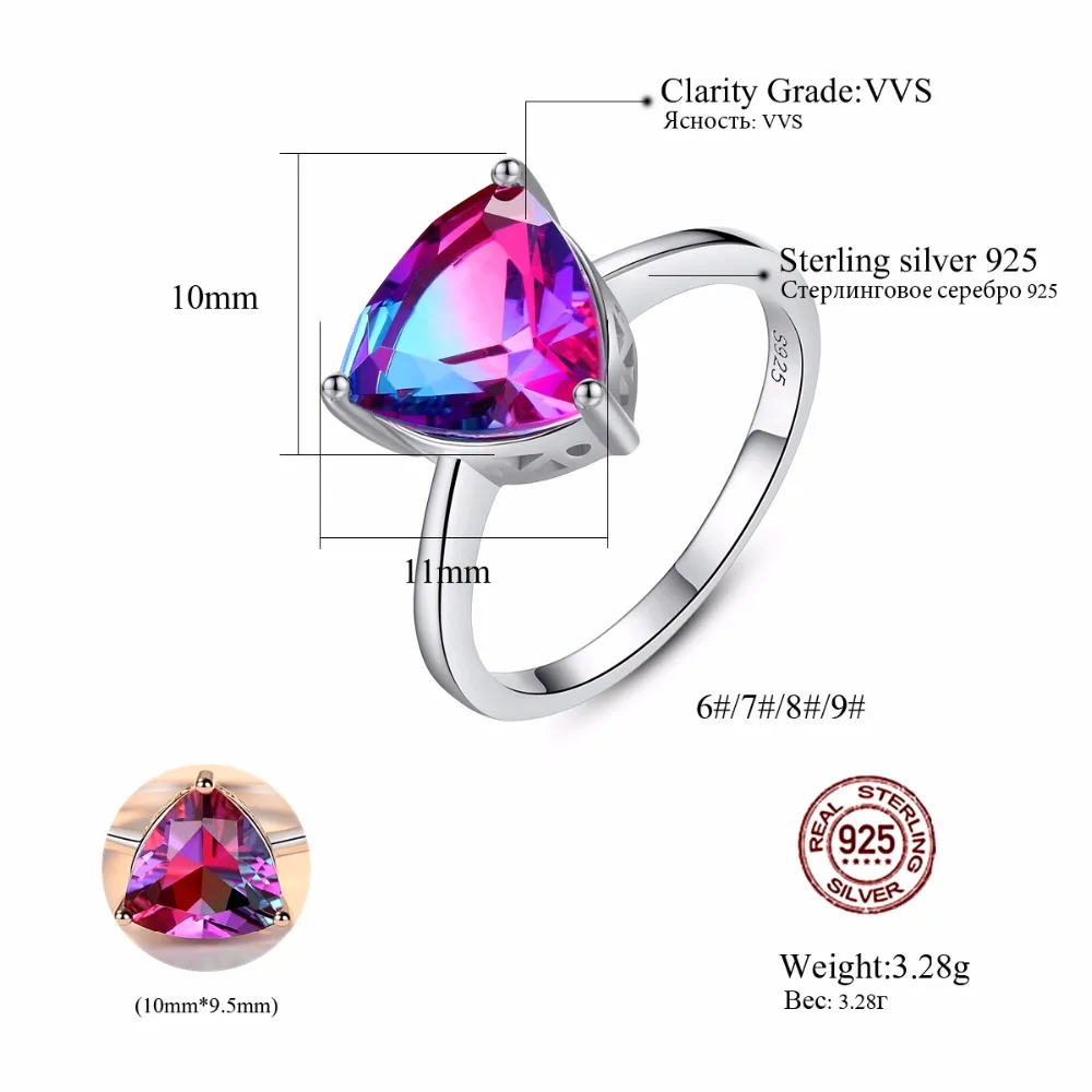 PAG&MAG Vintage Jewelry Amethyst 925 Sterling Silver Ring Rainbow Nature Triangle Topaz Women Wedding Anel Aneis Gemstone Ring