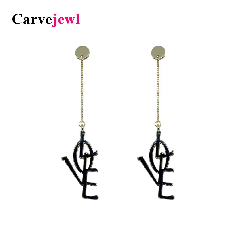 Женские серьги с эмалью Carvejewl LOVE и глазурью длинные висячие на подарок девочке