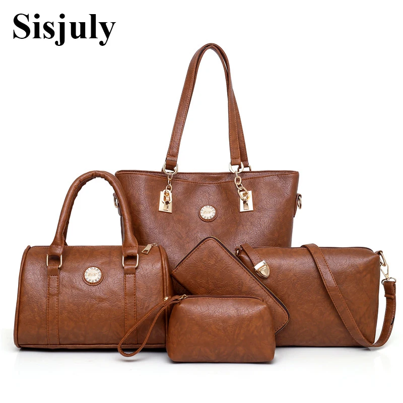 

Large Capacity Women Tote Bag Female Leather Bags Fashion Retro 5pc Set Handbags for Women Crossbody Bag Ladies Clutch and Purse