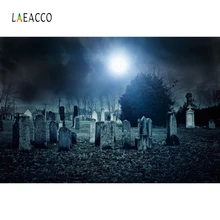 Laeacco Halloween Moon Dark Cemetery Tombstone Forest Photography Backgrounds Customized Photographic Backdrops For Photo Studio