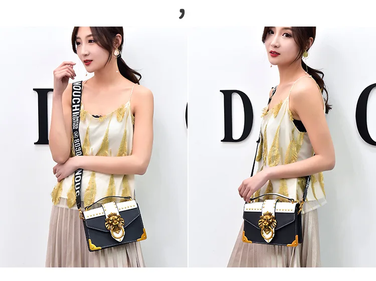Модная металлическая Львиная головка, маленькая квадратная сумка на плечо, высокое качество, вечерние сумки для девочек
