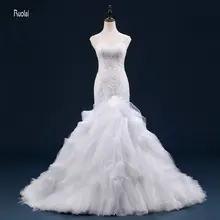 2017 Real Photo Sexy Mermaid Wedding Dress Sweetheart Beading Ruffles Sweep Train Wedding Gown Sheer Back Fish vestido de noiva