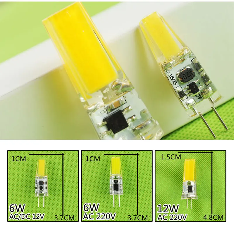 10 unids dimmable COB G4 bombilla 6 W 10 W AC 220 V ACDC 12 V cristal de la lámpara LED luz led lampadina lampara ampolla bombilla led G4 zarovka