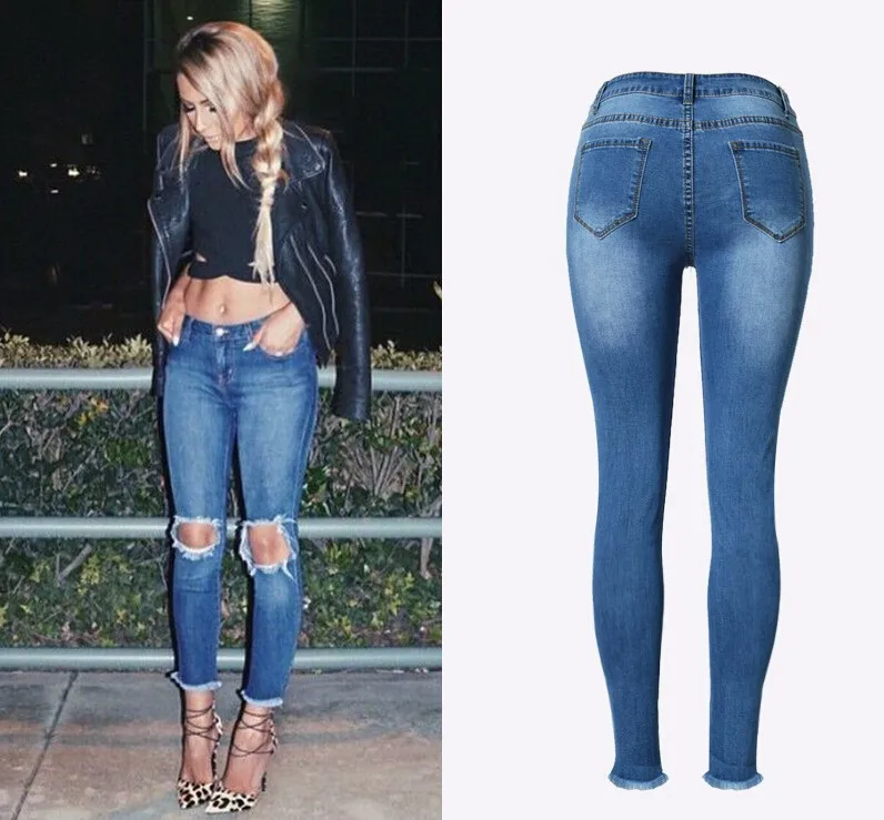 Рваные джинсы для женщин с высокой талией стрейч джинсовый, синие джинсы сексуальная длина лодыжки худые летние модные Джинсы бойфренда Femme