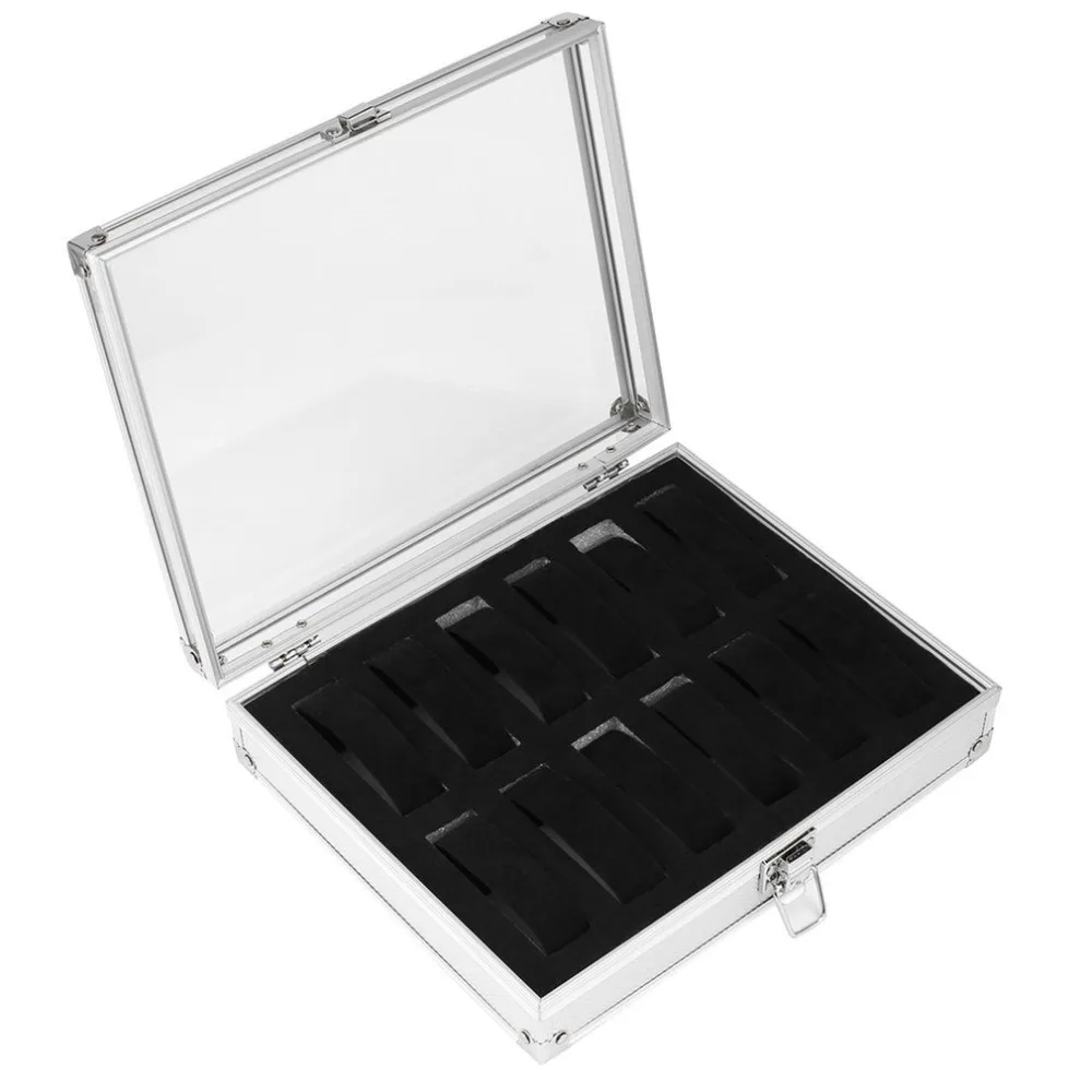 

12 Grids Slots Aluminium Watches Box Jewelry Display Storage Square Case Suede Inside Container Watch Holderr