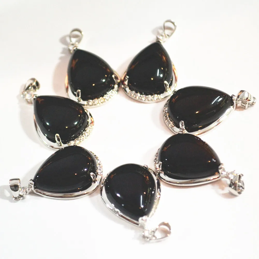 

Hot!Fashion Plating Copper Alloy Natural Black Onyx Stone Water Drops Pendants Charms For Necklace Jewelry Making Free Shipping