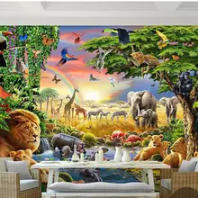Пользовательские фото обои 3d фрески обои радуга зеленый лес попугай слон животные детская живопись обои домашний декор