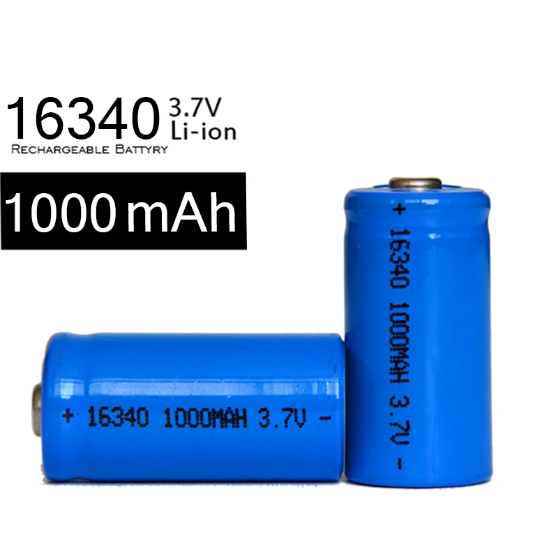Нейтральный 100 шт Синий CR 123A 16340 3 7 V перезаряжаемый 1000mAh литий ионный