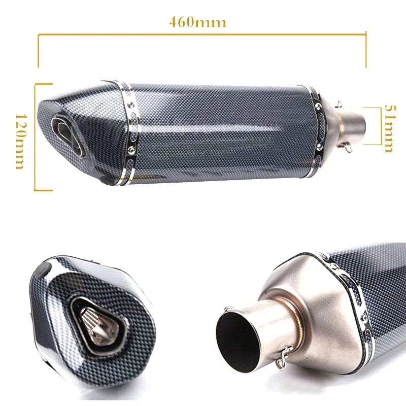 TKOSM motocicleta Yoshimura Escape Universal 51mm longitud 380mm 470mm 570mm Acero inoxidable cara motocicleta Escape silenciador Escape