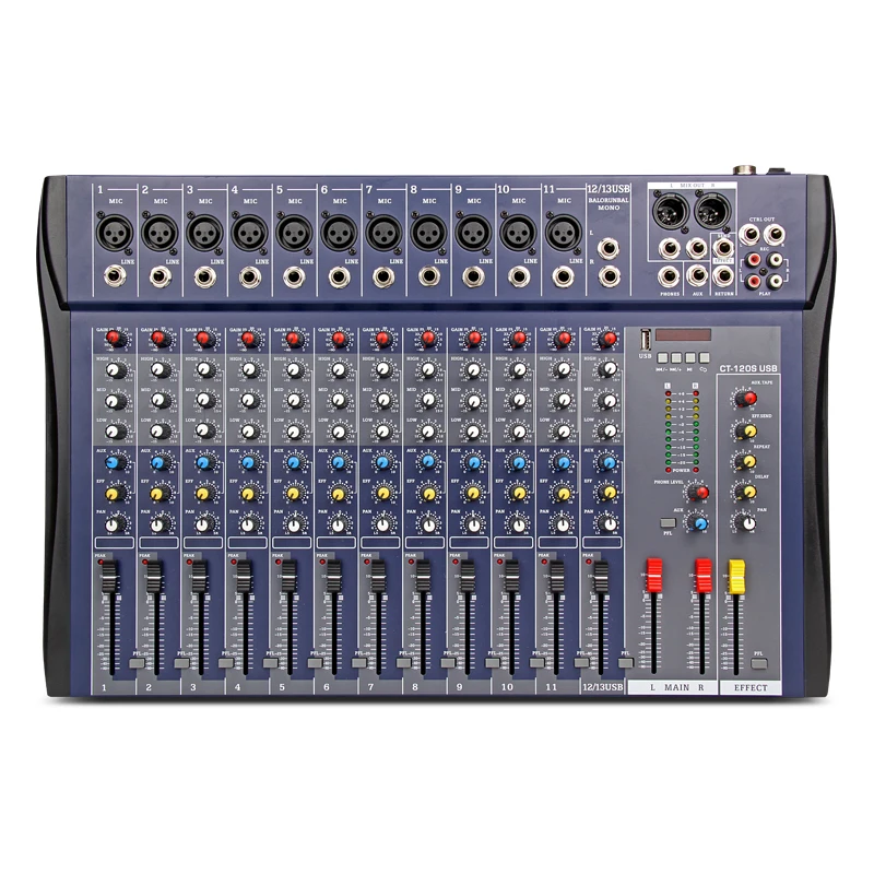 US $126.35 Xtuga CT120SUSB 12 Channels Mic Line Audio Mixer Mixing Console USB XLR Input 3Band EQ 48V Phantom Power With Power Adapter