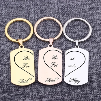 

Jewelry Dog Tag 1 Pair Best Friends Funny Cute Keychain Pendant Heart Engraving Lettering Keychains Bag Charm Key Holder Keytag