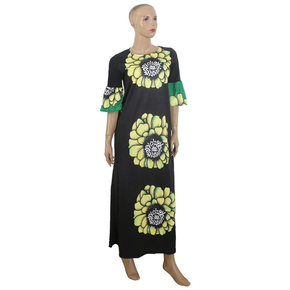 

MD african flower dress for women maxi dresses with scarf traditional african print long dress south african clothes party wear