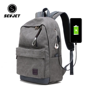 

Canvas Men Backpack USB Charging School Backpack for Notebook Travel Large School Bags for Men College Shoulder Bags CJ836