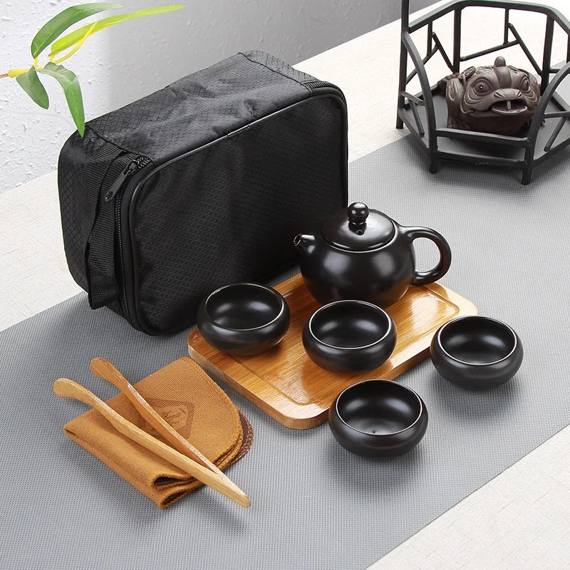 Портативный Чай набор с мешком Керамика Чай ware чайник Gaiwan чайная чашка в китайском стиле Чай кружка, сосуды для питья удобство путешествия - Цвет: F