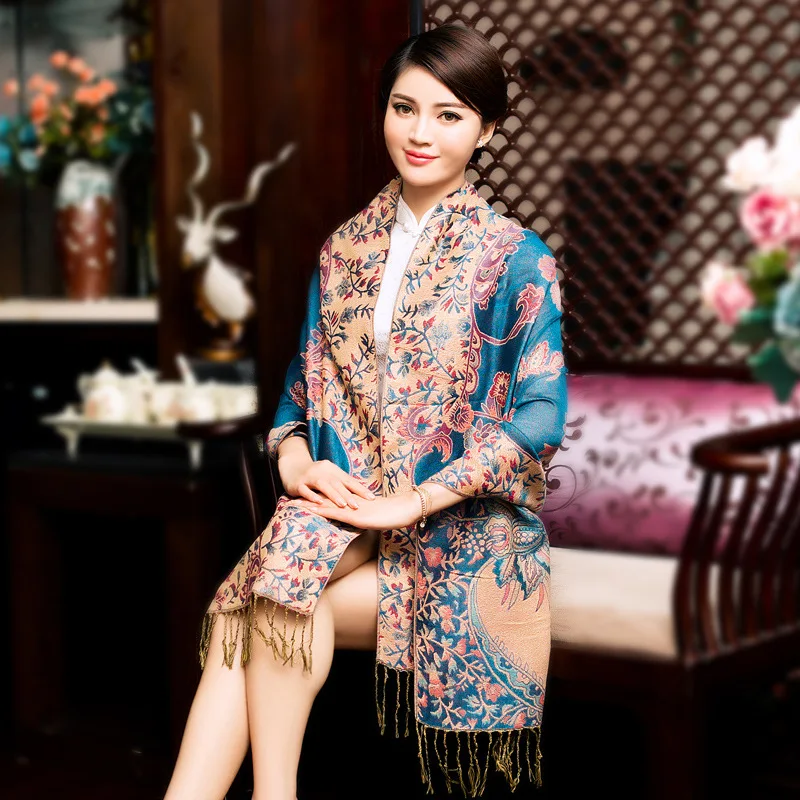 

Autumn Winter New Long Shawl Scarf Fashion National style shawl Women Scarf Pashmina Female Scarf Tassels Women Wraps flower