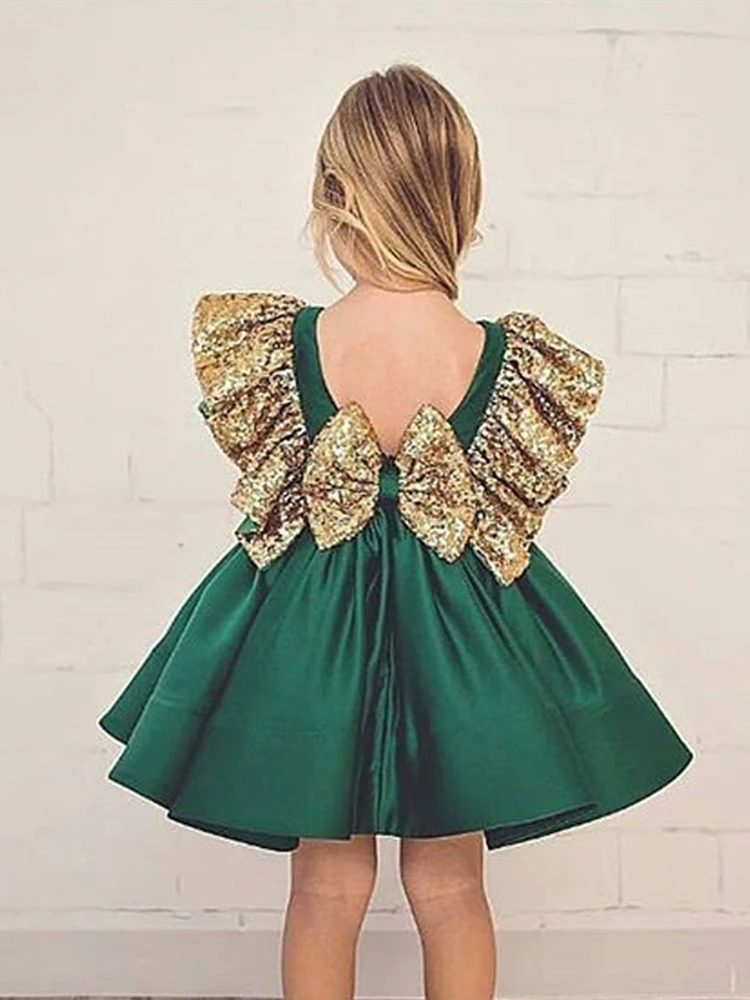 

Ruffled Sleeveless Sequined Princess Bow Dress For Toddler and Baby Girl
