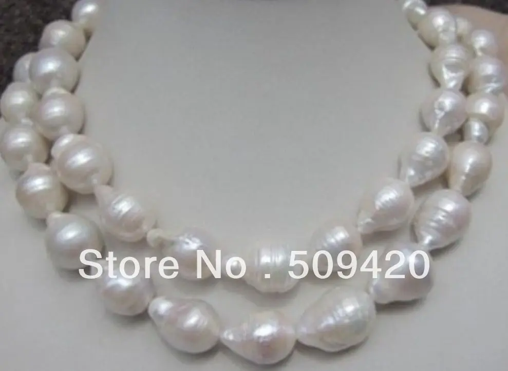 

~~ Free ShippingHUGE 12-18MM NATURAL AAA SOUTH SEA WHITE BAROQUE PEARL NECKLACE 35 INCH