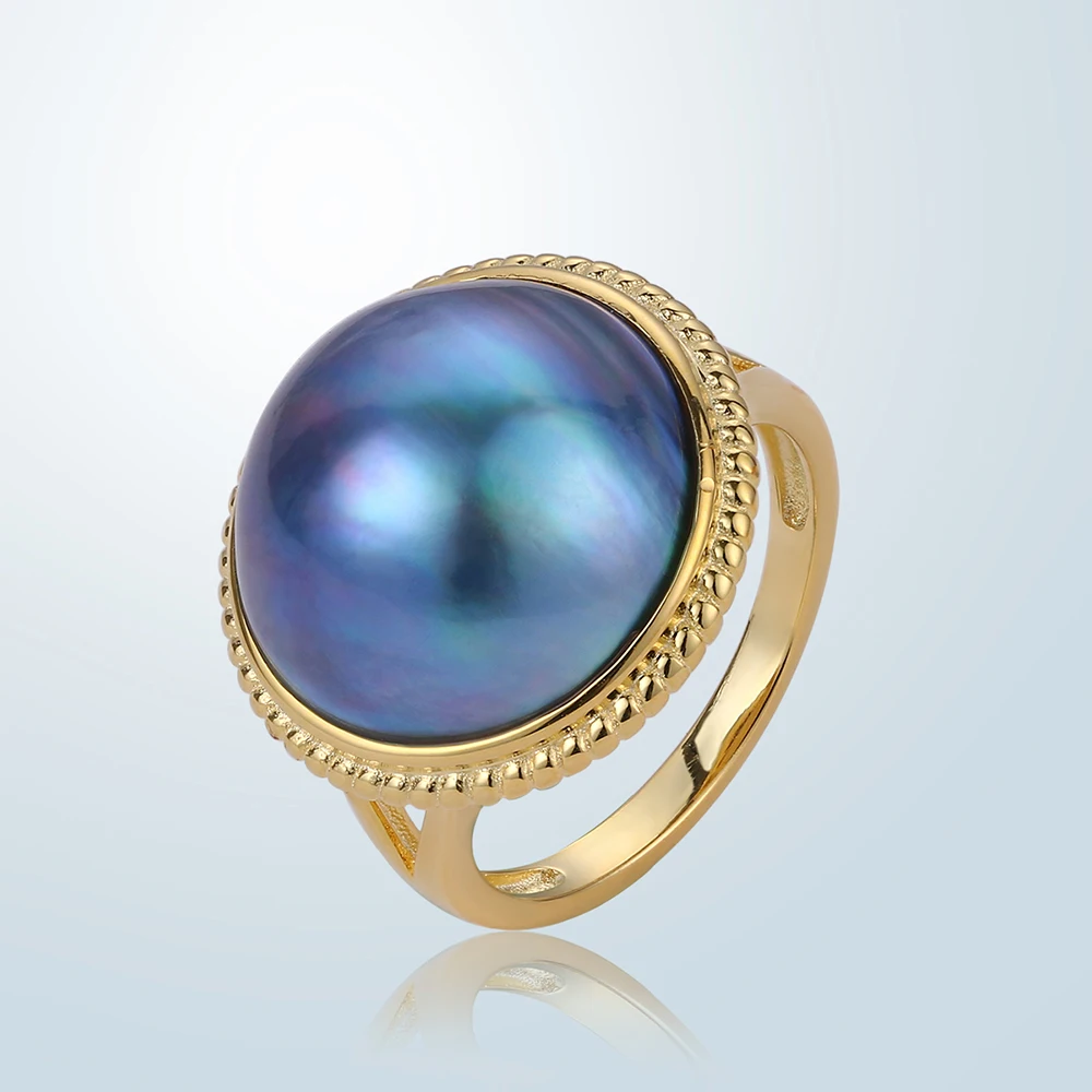 15 16mm Natural Freshwater Pearl Rings S925 Pure Silver Big Round Pearl