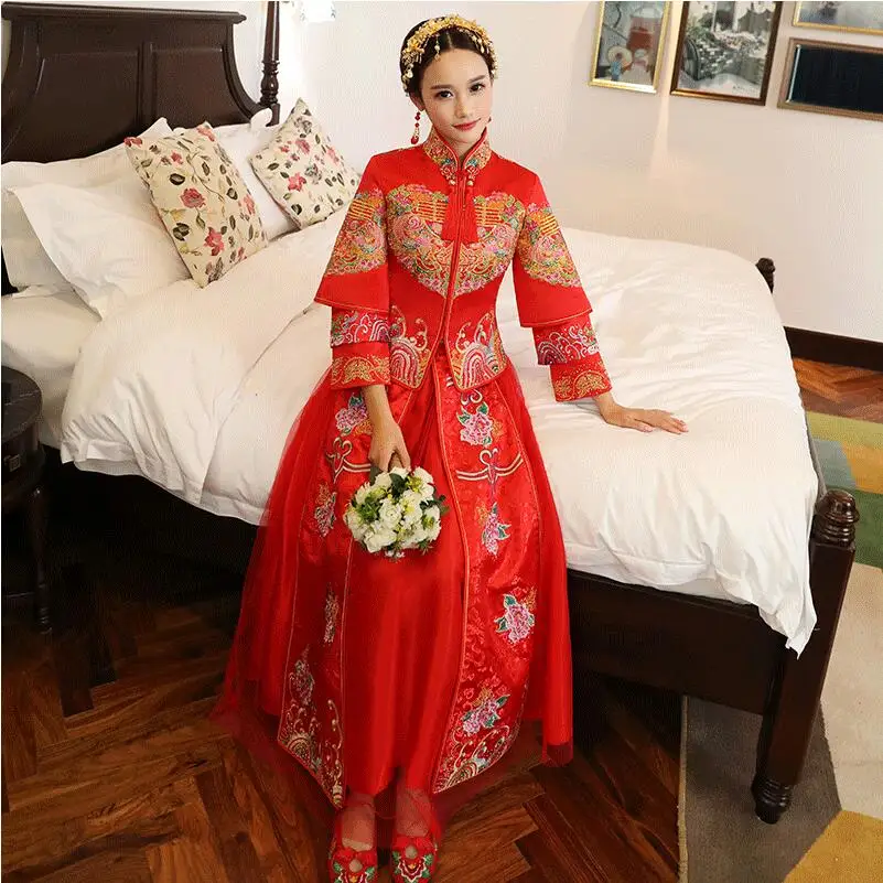 Retro China Bruiloft Qipao Jurk Shanghai Verhaal Chinese Traditionele Kleding Top + Rok Cheongsam Bruiloft Vrouwen Bloemen Dames Retro China Bruiloft Qipao Jurk Shanghai Verhaal Chinese Traditionele Kleding Top + Rok Cheongsam Bruiloft Vrouwen Bloemen Dames