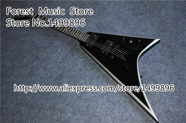 Cheap Hot Selling Black Guitar Body With Silver Edge Jacksn Flying V Guitars Electric Left Handed Custom Available