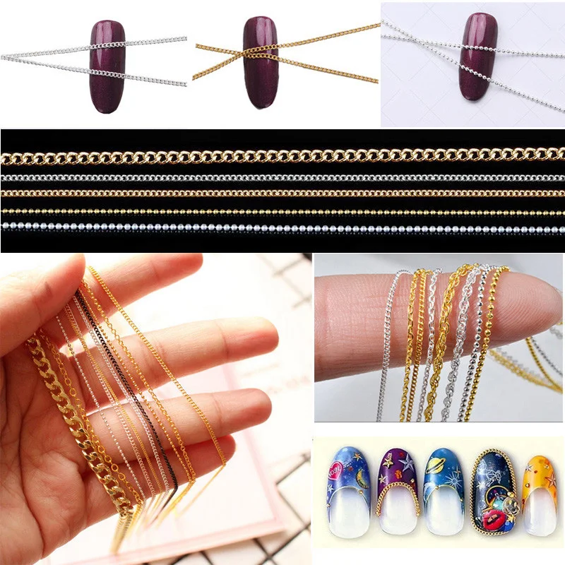 Nail Art Decoration Gold Stripping Chain Rope Silver Nail Chains Studs