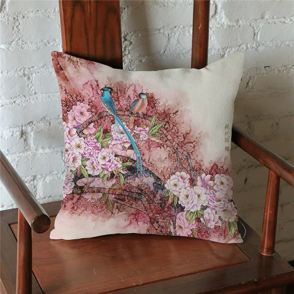 Льняная наволочка для подушки в китайском стиле с принтом пионов, декоративные наволочки для дивана и автомобиля, Декор для дома, capas para almofadas - Цвет: 9