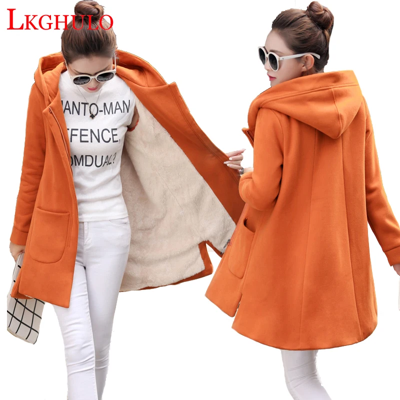

LKGHULO 2018 New Fashion Women jacket Thick Hooded Outwear Medium-Long Style Warm Winter Coat Women Plus Size Parkas W548
