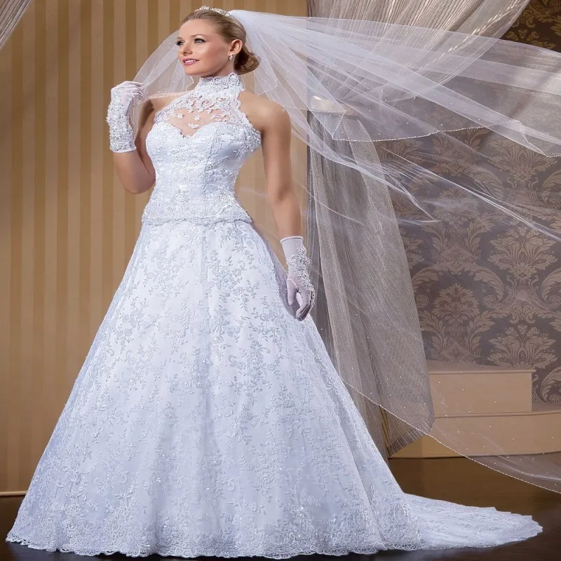 2014 New Custom Made White High Neck 2 In 1 Detachable Skirt Wedding Dress Plus Size Women | Свадьбы и торжества