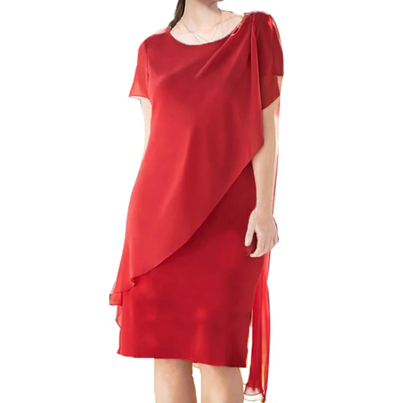 

Women Summer Dress 2019 Fashion Short Sleeve Asymmetric Knee-length Casual Chiffon Dresses Ladies Party Vestidos Robe Plus Size
