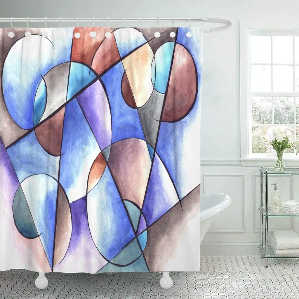 Shower Curtain with Hooks Colorful Modern Abstract Design Landscape
